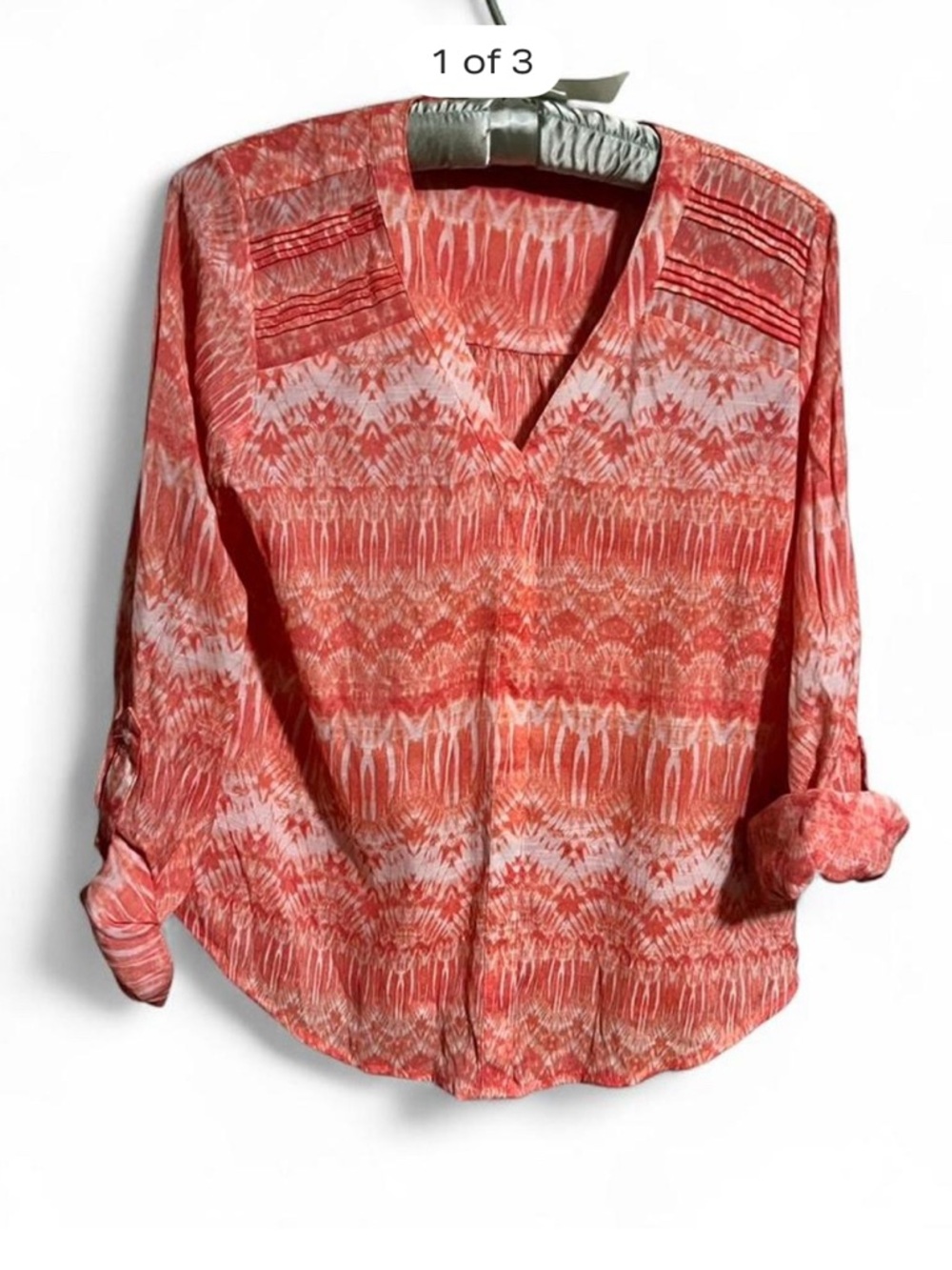 Zac & Rachel Coral Ikat-Print V-Neck Blouse P‎ to P 19